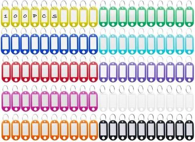 Schlüsselanhänger beschriftbar 100x Key Tags Kunststoff mit Ring 10 Farben