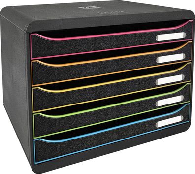 Exacompta 308914D Ablagebox Harlekin mit 5 Schubladen für DIN A4+ Dokumente. Belastba