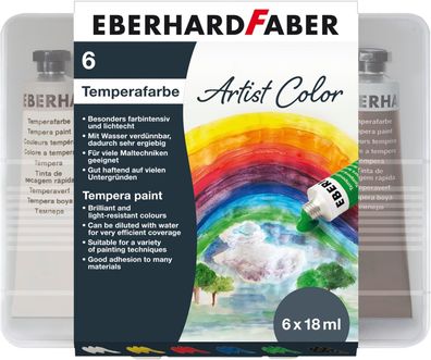 Eberhard Faber 575505 - Temperafarben Tube EFA Color, 6 Tuben Schulmalfarben mit je 1