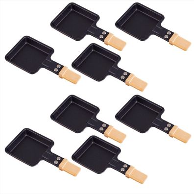 8x Universal Grill Raclette-Pfännchen viereckig mit Bambusgriff