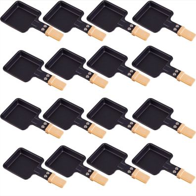 16x Universal Grill Raclette-Pfännchen viereckig mit Bambusgriff