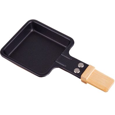 1x Universal Grill Raclette-Pfännchen viereckig mit Bambusgriff