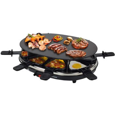 8er Raclette mit Glasplatte | Grill | Pfännchen | Emailliert Chural