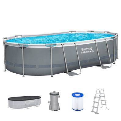Steel Pro MAX™ Frame Pool Komplett-Set mit Filterpumpe 488 x 305 x 107 cm, grau, oval