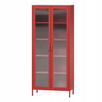 Vitrinenschrank Wohnzimmerschrank mit 4 Fachböden Vitrine Glitzernd Metall Rot