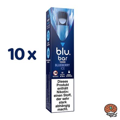 blu bar Blueberry ICE 10x Einweg-E-Shisha, 18mg Nikotin, Vape, max. 1000 Züge