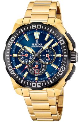 Festina Herrenuhr Chronograph Goldfarben/Blau F20727/1