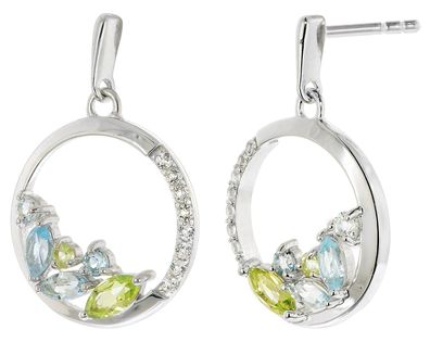 trendor Schmuck Damen-Ohrringe 925 Silber Rhodiniert Ohrhänger mit Farbsteinen 21886