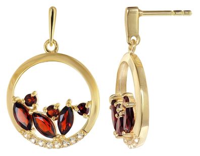 trendor Schmuck Damen-Ohrringe 925 Silber Vergoldet Ohrhänger Granat und Topas 21885