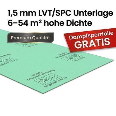 Unterlage LVT 1.5mm - Wärmedämmung für Vinyl- und SPCböden -6m2-54m2 - Hohe Qualität