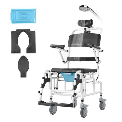 VEVOR Duschrollstuhl 440 mm Aluminium Toilettenstuhl mit Bremse bis 136 kg