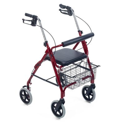 Teqler Rollator dunkelrot faltbar mit Sitz Korb und Handbremsen Aluminium