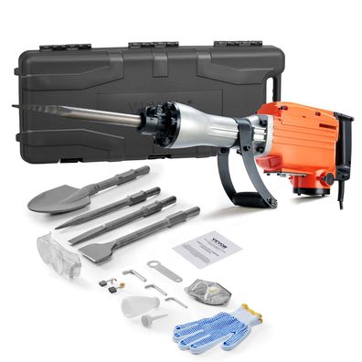 VEVOR Abbruchhammer 2200W elektrisch 1400 BPM Betonbrecher mit 4 Meißeln