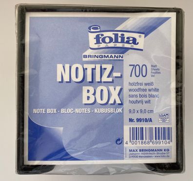 Folia Kunststoffzettelbox schwarz/9910-A 95x95x95 mm