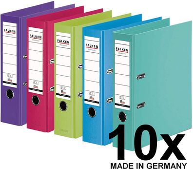 Original Falken 10er Pack Chromocolor Premium-Ordner. Made in Germany. Kunststoffbezu