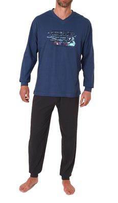 Herren Pyjama mit Front-Print, langer Schlafanzug - 122 101 10 757