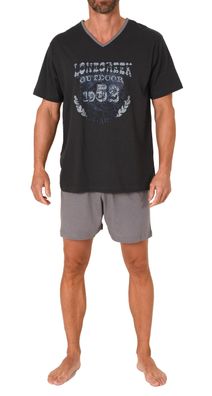 Herren Schlafanzug kurzarm Shorty mit Front-Print und V-Hals - 122 105 10 900