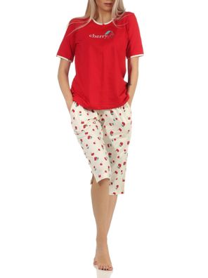 Süsser Damen Capri Schlafanzug kurzarm Pyjama mit Kirschen als Motiv – 112 204 90 535