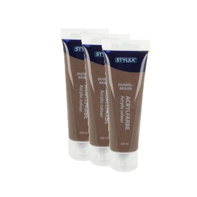 3x Acrylfarbe 200 ml STYLEX Acryl Farben Malfarbe Künstlerfarbe braun Dunkelbraun