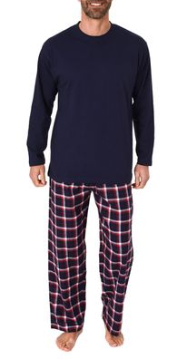 Herren Schlafanzug lang, Pyjama mit Flanell-Hose in Karo-Optik