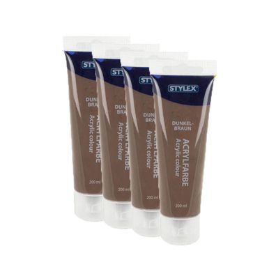 4x Acrylfarbe 200 ml STYLEX Acryl Farben Malfarbe Künstlerfarbe braun Dunkelbraun