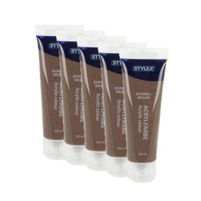 5x Acrylfarbe 200 ml STYLEX Acryl Farben Malfarbe Künstlerfarbe braun Dunkelbraun