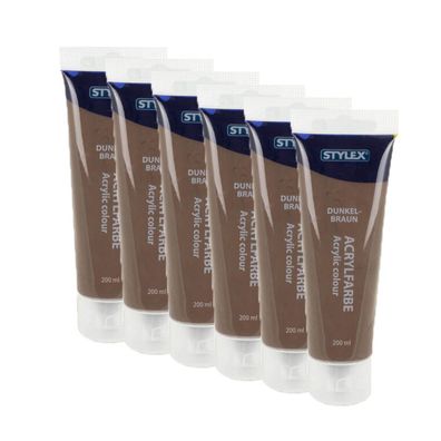 6x Acrylfarbe 200 ml STYLEX Acryl Farben Malfarbe Künstlerfarbe braun Dunkelbraun