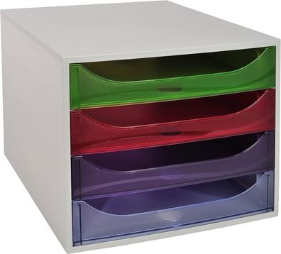 Exacompta 228699D Ablagebox Linicolor mit 4 Schubladen für DIN A4+ Dokumente. Ecobox