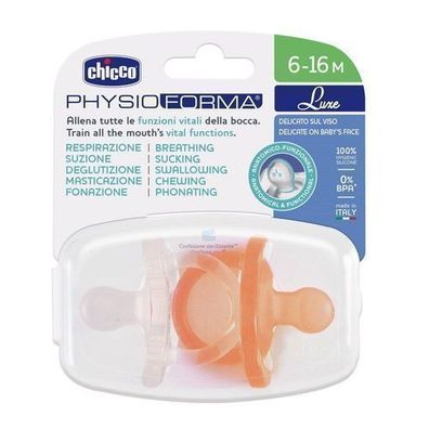 Chicco PhysioForma Luxe Beruhigungssauger Silikon 6-16m Orange, 2 Stück