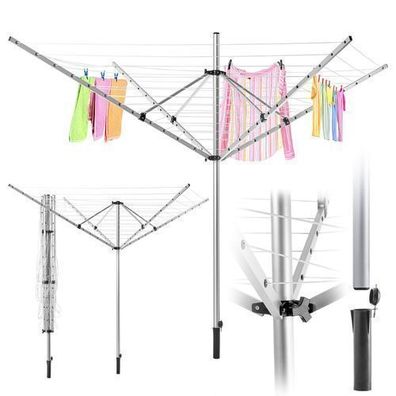 KADAX Stand-Gartenwäschetrockner, 180 x 200 cm, 50 m Leine
