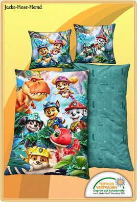 Bettwäsche Paw Patrol Kinderbettwäsche Hundestaffen Dino T-Rex Gr.135x200cm NEU