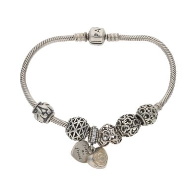Set Pandora Armband mit 6 Charms Silber 925 getragen 25326598 Second Hand