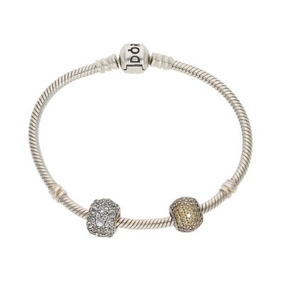 Pandora Set Armband & zwei Charms Silber 925 Zirkonia Second Hand 25326613 getragen