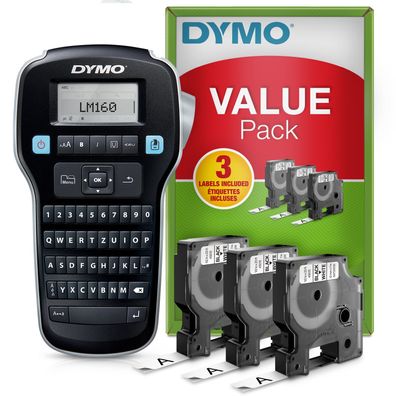 DYMO LabelManager 160 Value Pack inkl. 3x D1 Bänder 12mm schwarz/weiß