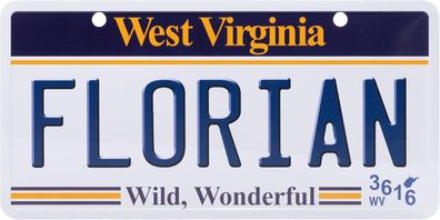 USA Kennzeichen mit Namen, Blechschild, Florian , WEST Virginia , (35)