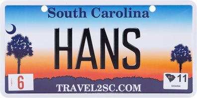 USA Kennzeichen mit Namen, Blechschild, HANS , SOUTH Carolina , (37)