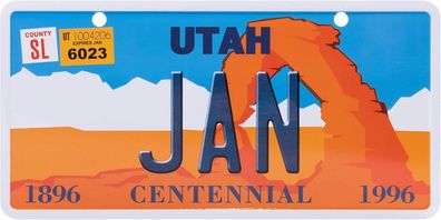 USA Kennzeichen mit Namen, Blechschild, JAN , UTAH , (40)