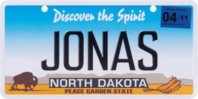 USA Kennzeichen mit Namen, Blechschild, JONAS , NORTH DAKOTA , (42)