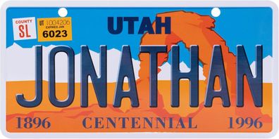 USA Kennzeichen mit Namen, Blechschild, Jonathan , UTAH , (43)