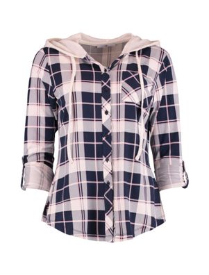 Hailys Damenbluse mit Karomuster & Kapuze Si44bel