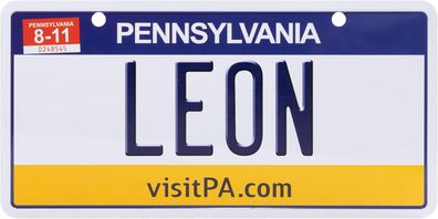 USA Kennzeichen mit Namen, Blechschild, LEON , Pennsylvania , (52)