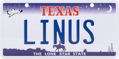 USA Kennzeichen mit Namen, Blechschild, LINUS , TEXAS , (54)