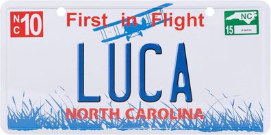 USA Kennzeichen mit Namen, Blechschild, LUCA , NORTH Carolina , (56)