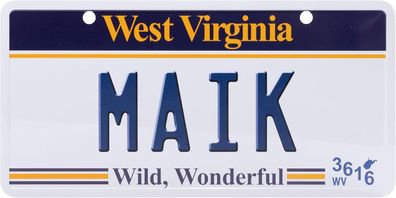 USA Kennzeichen mit Namen, Blechschild, MAIK , WEST Virginia , (58)
