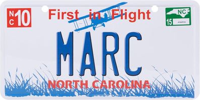 USA Kennzeichen mit Namen, Blechschild, MARC , NORTH Carolina , (59)