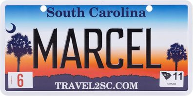 USA Kennzeichen mit Namen, Blechschild, MARCEL , SOUTH Carolina , (60)