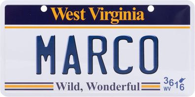 USA Kennzeichen mit Namen, Blechschild, MARCO , WEST Virginia , (61)