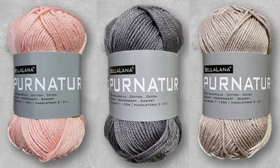 50g BellaLana Pur Natur Häkelgarn Wolle zum Stricken Häkeln GP 39,80€/1kg