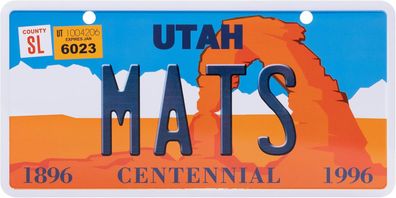 USA Kennzeichen mit Namen, Blechschild, MATS , UTAH , (66)
