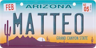 USA Kennzeichen mit Namen, Blechschild, MATTEO , Arizona , (67)